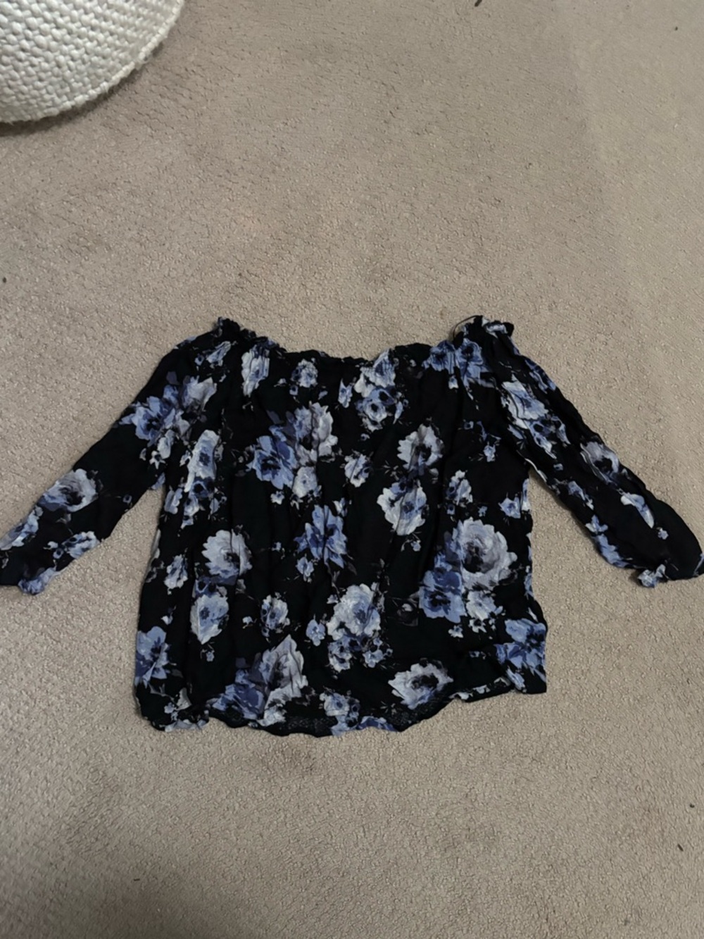 Black & Light Blue Floral Off the Shoulder  Top